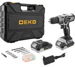 Аккумуляторная дрель-шуруповерт DEKO DKCD20 Black Edition SET 3 в кейсе + набор 63 инструмента, 20В, 2.0Ач 063-4050